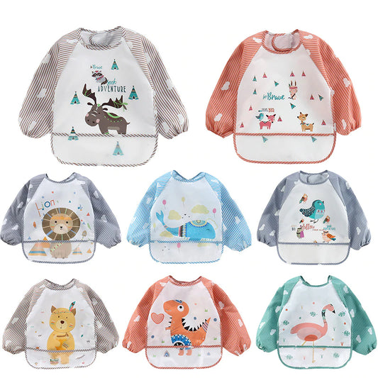 Cartoon Colorful Baby Bibs Long Sleeve Art Apron Animal Smock Baby Bib Burp Clothes Soft Feeding Eat Toddler Waterproof Smocks