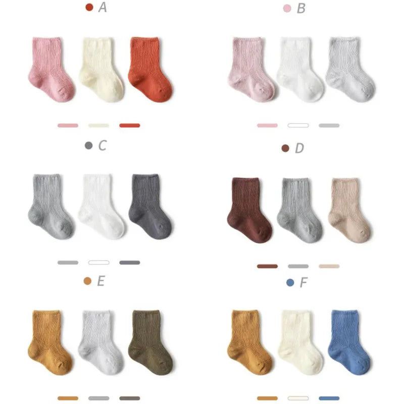 3 Pairs/Lot Children'S Socks Solid Autumn Spring Boy anti Slip Newborn Baby Socks Cotton Infant Socks for Girls Boys Floor Socks