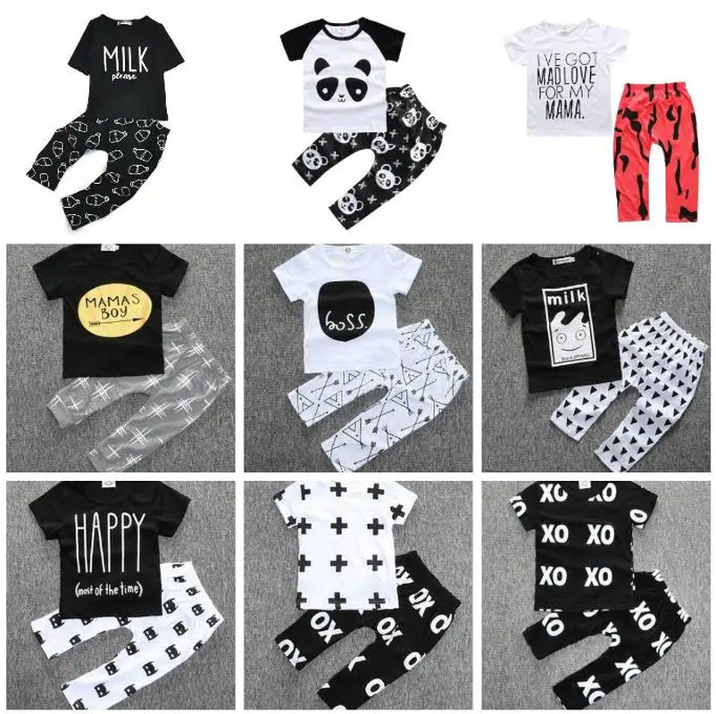 New Summer Baby Boy Clothes Kids Clothes Sets T-Shirt+Pants Suit Clothing Set Cartoon Printed Clothes Newborn Sport Suits