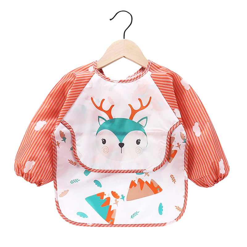 Cartoon Colorful Baby Bibs Long Sleeve Art Apron Animal Smock Baby Bib Burp Clothes Soft Feeding Eat Toddler Waterproof Smocks