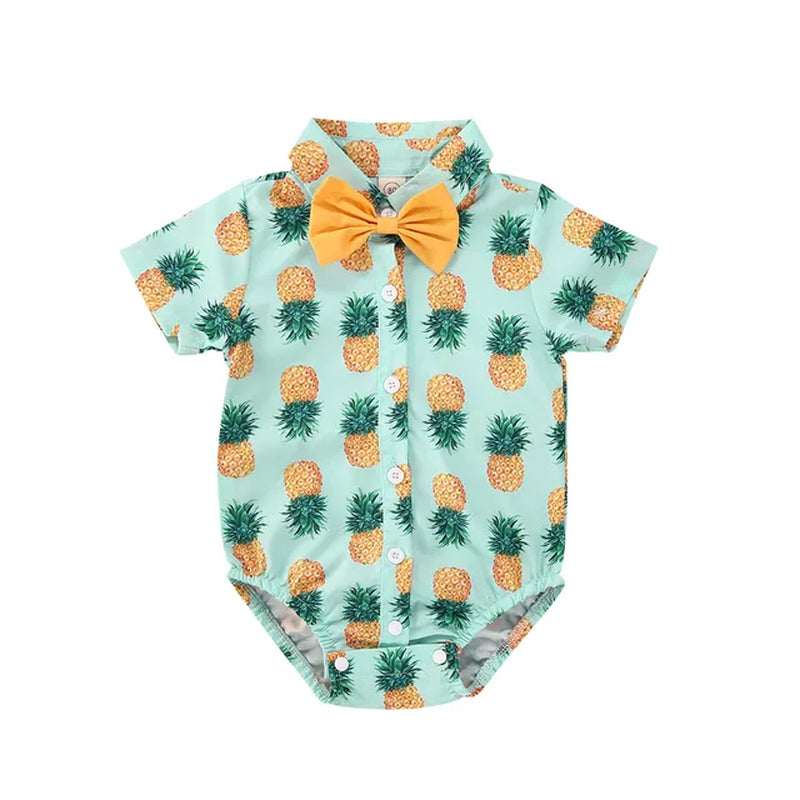 2020 Baby Summer Clothes Infant Newborn Baby Boy Bowknot Tie Bodysuit Shortsleeve Flamingo Dinosaur Pineapple Gentleman Jumpsuit