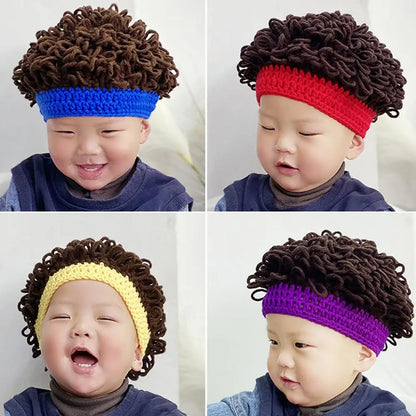 Baby Wig Cap Cute Infant Headband Rock Style Short Curly Fan Head Knitting Infant Toddler Wig Hat Photo Explosion Wig Hat