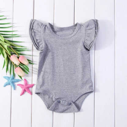 Wholesale Newborn Baby Girls Clothes Solid Color Fly Sleeve Romper Cotton Boys Clothes Summer Infant Clothing Baby Jumpsuit