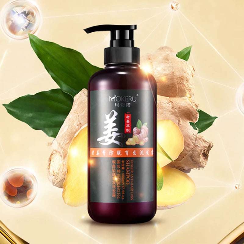 500Ml Organic Ginger Hair Shampoo Herbal Mild anti Hair Loss Shampoo for Woman Man Hair Care Treatment