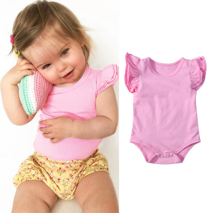 Wholesale Newborn Baby Girls Clothes Solid Color Fly Sleeve Romper Cotton Boys Clothes Summer Infant Clothing Baby Jumpsuit